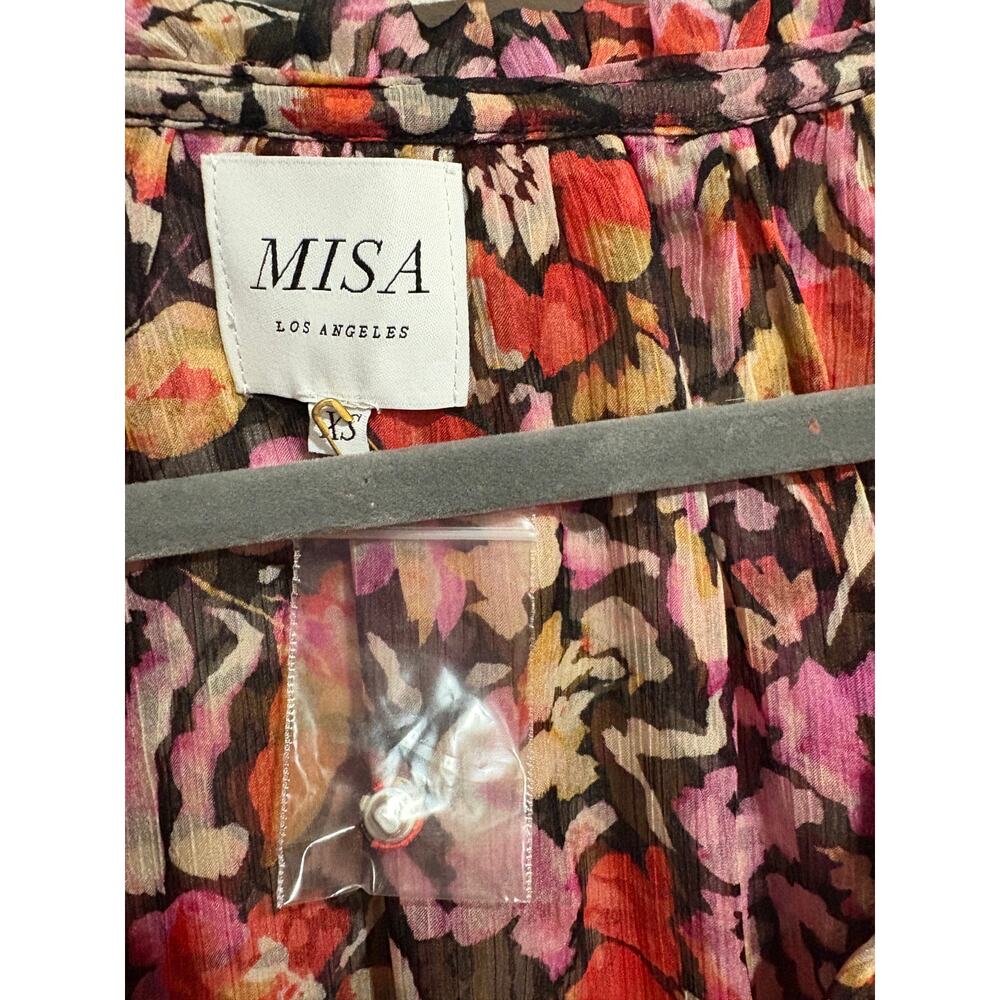 MISA Los Angeles Celina V-Neck Smocked Waist Mini Dress Fire Flora Women's XS - Picture 3 of 4